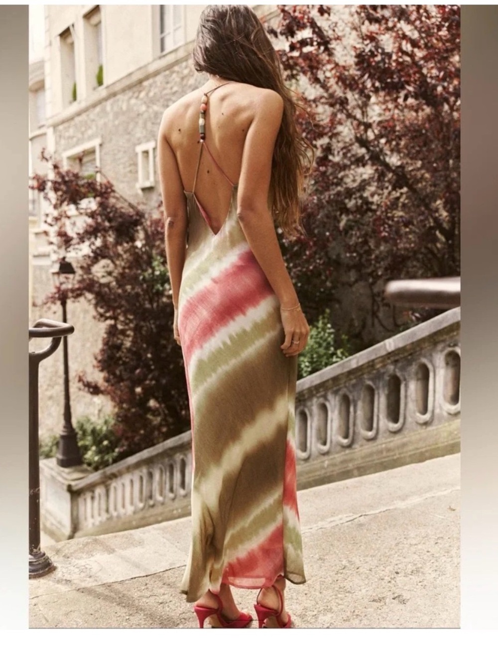 Zara Multicolor Tie-Dye Maxi Dress w/ Beaded Strap Detail SZ L Slip summer dress - Picture 3 of 12